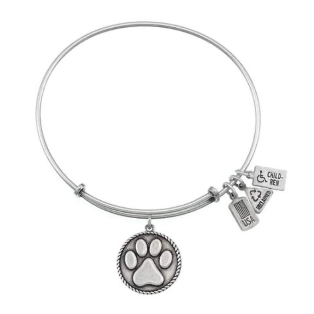 {Wind & Fire} Paw Print Dog Charm Bracelet Silver